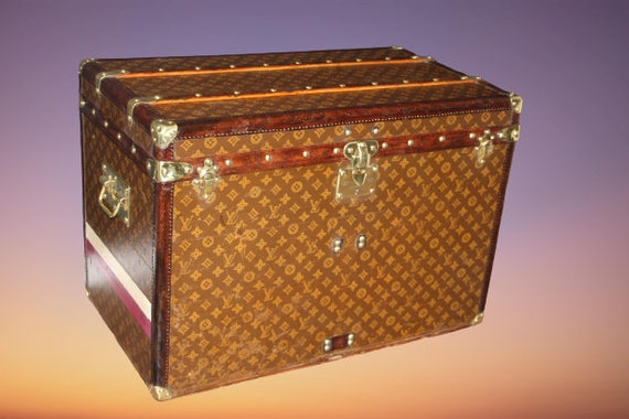 Louis Vuitton Steamer Cube Trunk Chest Antique Woven Monogram Vintage  Luggage