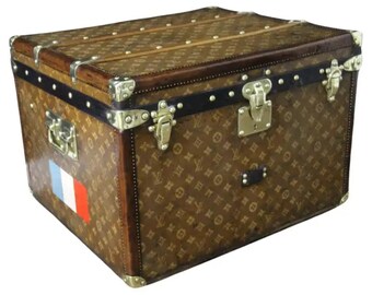 Small 1890's Louis Vuitton Monogram Steamer Trunk, Vuitton Trunk in Woven Canvas