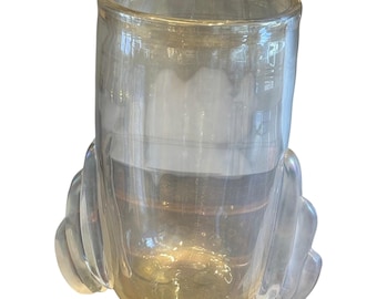 Large Golden And Iridescent Crystal Color Murano Glass Vase