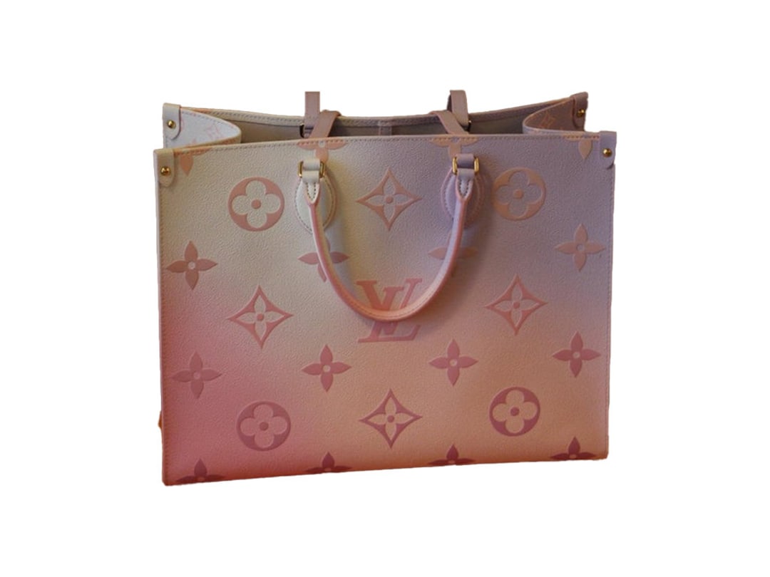 Louis Vuitton ONTHEGO MM Pastel Tote Beige Pink White Giant Flower Monogram  Bag