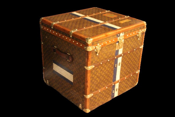Louis Vuitton Steamer Cube Trunk Chest Antique Woven Monogram Vintage  Luggage