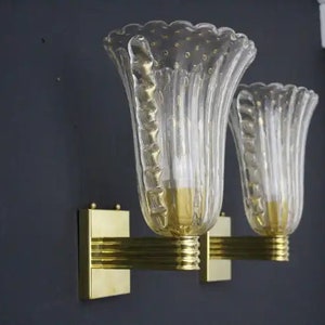 Pair of Barovier Style Murano Pulegoso Gold Glass Sconces