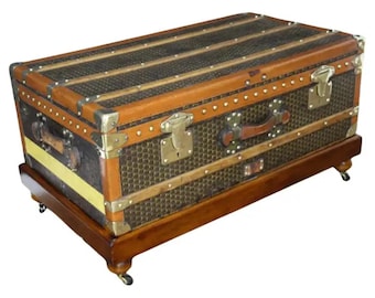 1930's Moynat Trunk with M Pattern, 90 cm Moynat Steamer Trunk, Moynat Trunk