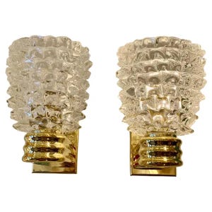 Pair of Wall Lights Sconces in Rostrato Murano Glass in the Style of Barovier