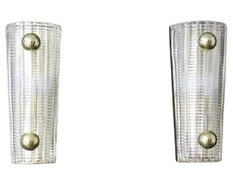 Pair of Wall Lights Sconces in Textured Murano Glass And Brass Balls