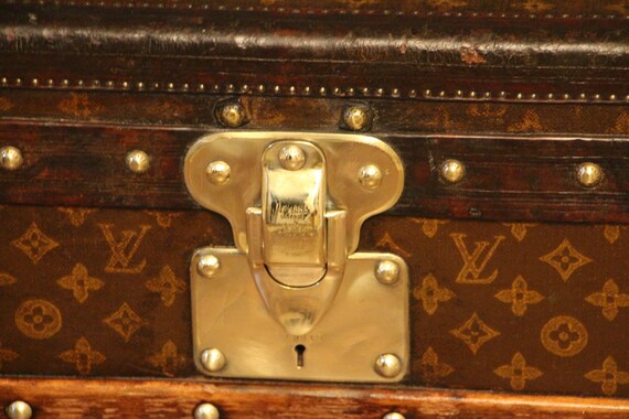 Late 1800's Louis Vuitton Antique Monogram Leather & Brass Steamer Trunk