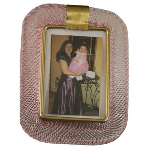 2000&#39;s Pink Twisted Murano Glass and Brass Photo Frame