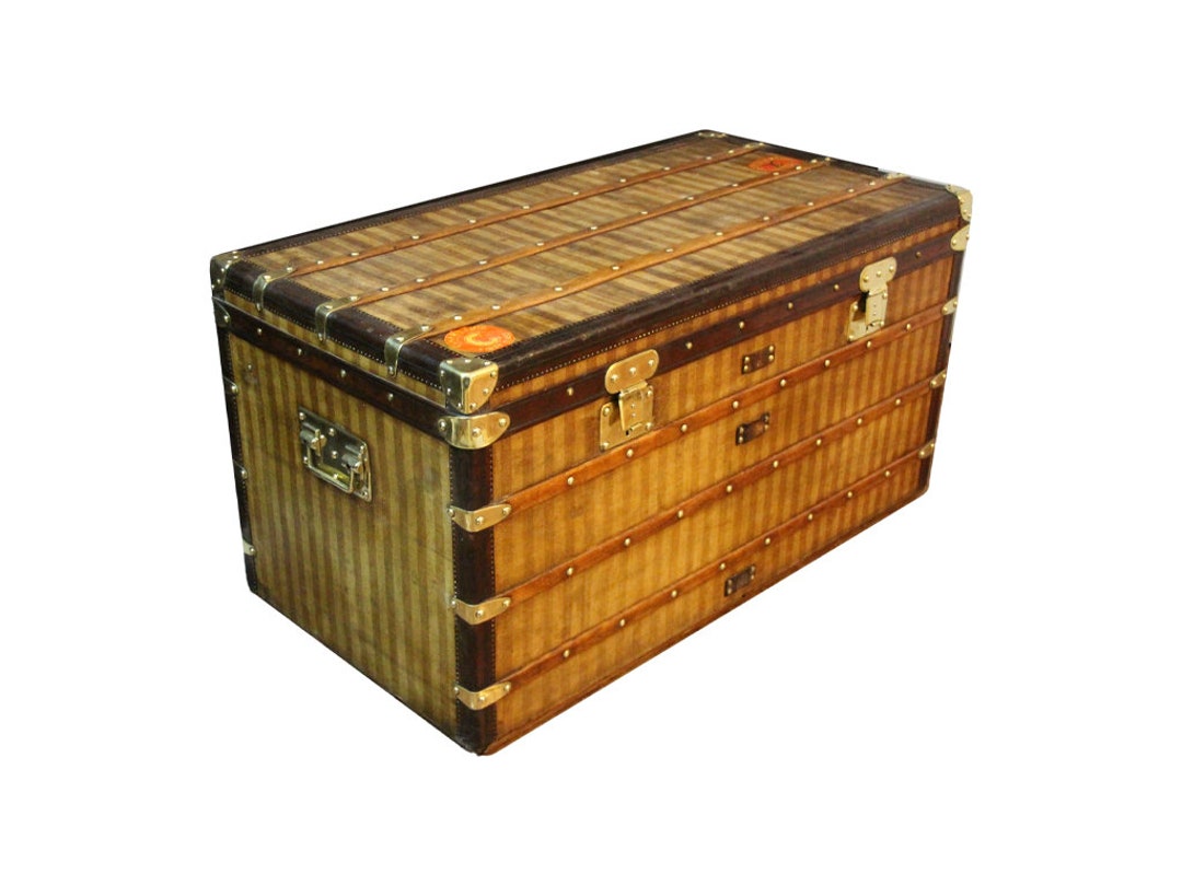 Louis Vuitton Rayee Striped Steamer Trunk Rare Antique Luggage Travel Chest