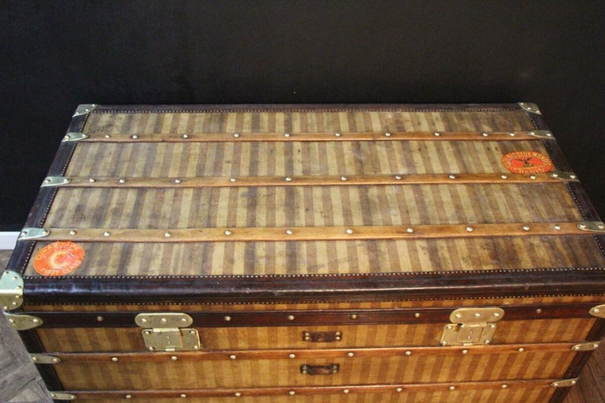 1880s Louis Vuitton Striped Canvas Trunk. Antique Louis 