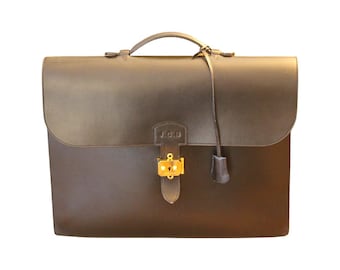Hermes Black Leather Sac A Depeches Briefcase, Hermes Briefcase, Hermes bag
