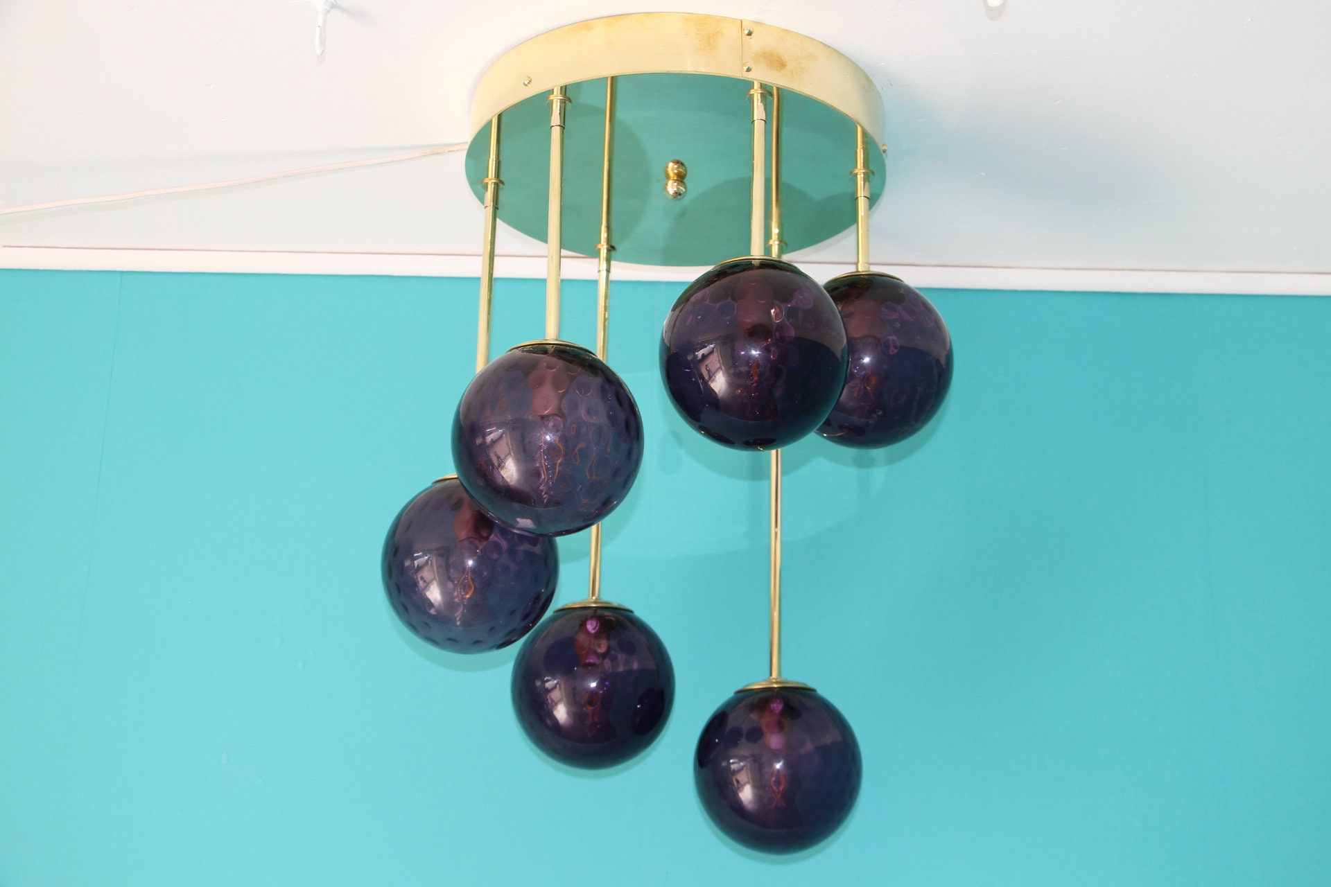 Lustre Design Court à 6 Globes en Verre de Murano Violets