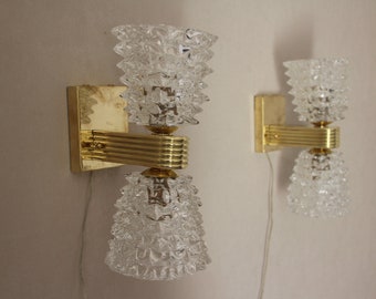 Pair of Sconces in Rostrato Murano Glass by Barovier e Toso , Clear Glass