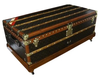 1920s Louis Vuitton Monogram Steamer Trunk, Stenciled Canvas, Coffee Table Trunk