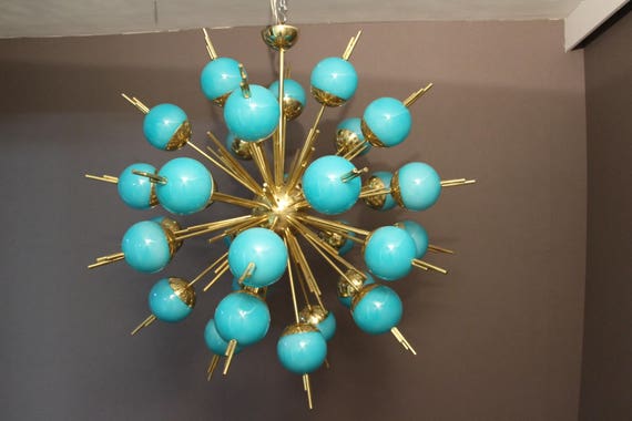 Blue Glass Globes And Brass Sputnik Chandelier Image 0