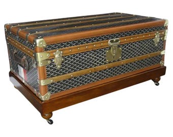 Goyard jaren 1920 stoombootkoffer met punthaken canvas en messing fittingen, 90 cm