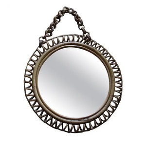 Miroir mural rond vintage en rotin et bambou des années 1960 par Franco Albini