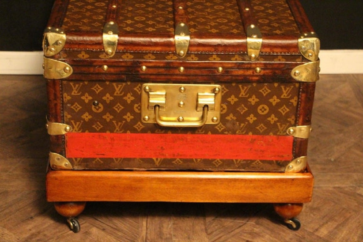 1920's Louis Vuitton Stenciled Canvas and Brass Fittings Wardrobe Steamer  Trunk