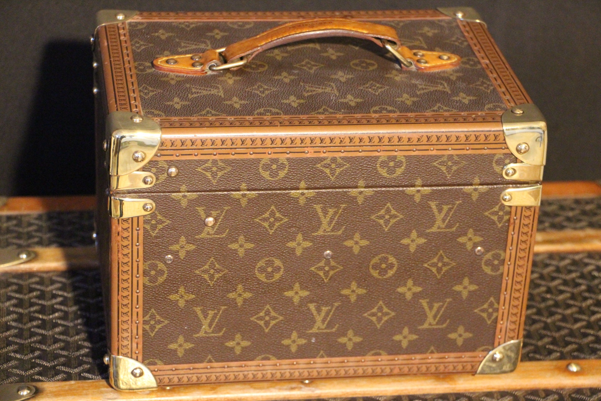 Louis Vuitton train case 1970s Signature canvas traveling cosmetic and  toiletry case,…