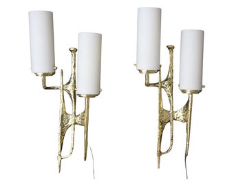 Pair of Modern Midcentury Pair of bronze wall sconces Maison Arlus style by Felix Agostini