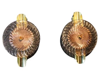 Light Purple and Golden Murano Glass Wall Lights In Large Disc Shape