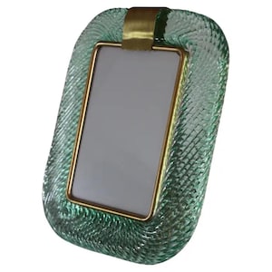 2000&#39;s Aquamarine Twisted Murano Glass and Brass Photo Frame by Barovier e Toso
