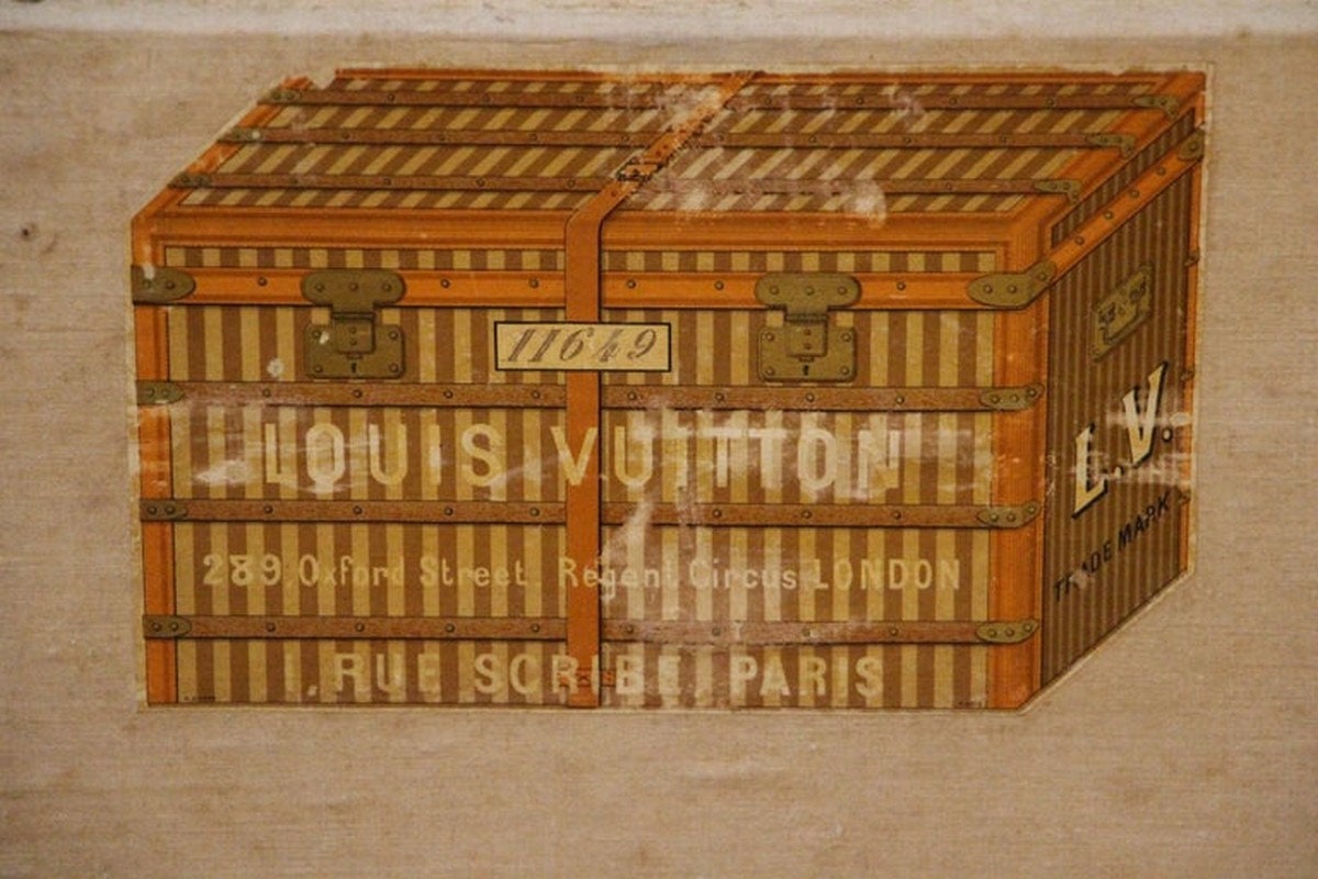 Louis Vuitton Steamer Trunk Rayee Striped Canvas Antique 1800's