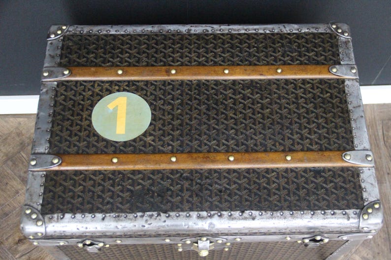 1930-tals Goyard Hattstam, Goyard Trunk, 60 cm Goyard Steamer Trunk bild 11