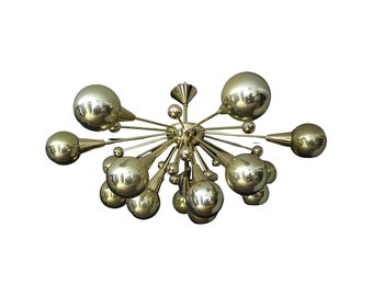 Chandelier with globes of Murano glass in gold color mercury in the form of half Sputnik