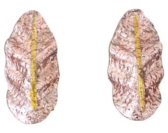 Pair of Pink and Golden Murano Glass Sconces, Leaf Shape Wall Lights