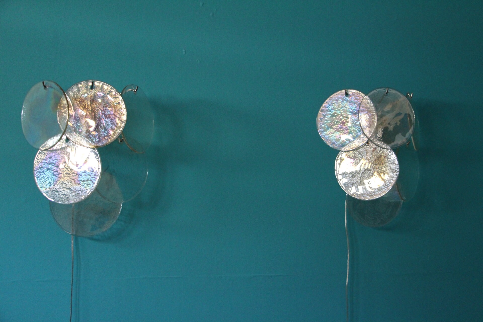 Paire d'appliques en Verre Irisé, Disques de Murano