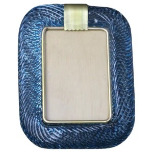 2000&#39;s Sky Blue Twisted Murano Glass and Brass Photo Frame by Barovier e Toso