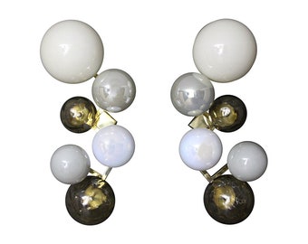 Pair of Large architectural wall sconces in 6 iridescent Murano glass globes, Large Wall Lights