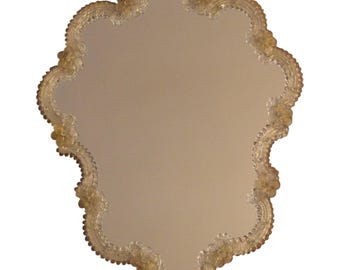 Murano Venetian Wall Mirror, Handcrafted Glass, Floral Design, 1950