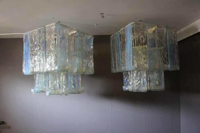 Pair Of Mid-Century Modern Iridescent Laguna Model Chandeliers by Fratelli Toso
