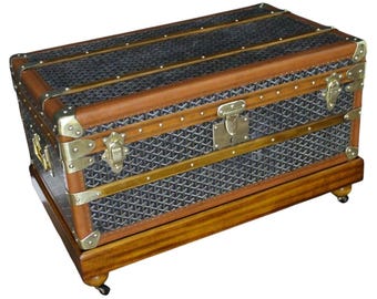 1920s Goyard Cabin Trunk, 75 cm Goyard Trunk in Chevrons Canvas
