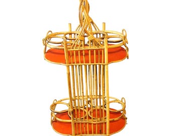 French Mid-Century Bamboo & Rattan Two-Tier Bar Cart 1950's-1960's