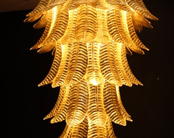 Long Golden Murano Glass Chandelier in Palm Tree Shape