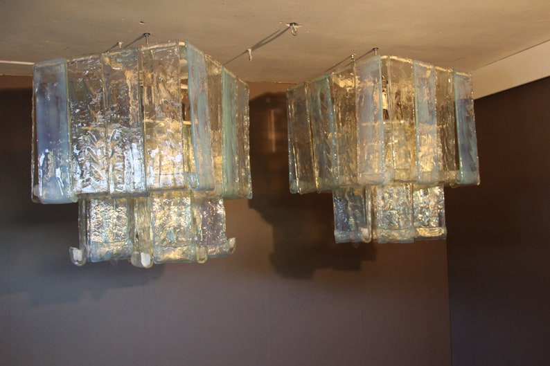 Pair Of Mid-Century Modern Iridescent Laguna Model Chandeliers by Fratelli Toso
