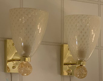 Barovier Style Murano Glass Sconces with Golden Flakes and Bubbles, Wall Lights