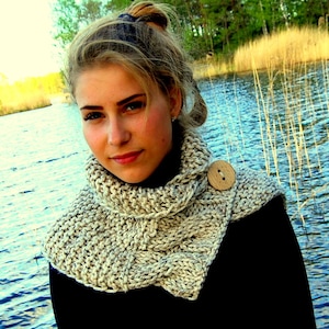 KNITTING PATTERN  Cable Knit Button Cowl  Neck Warmer Scarf Pattern