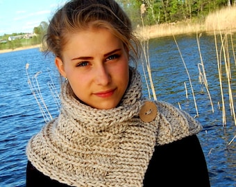 KNITTING PATTERN Button Cowl Scarf Pattern / Easy Scarf Pattern ENGLISH