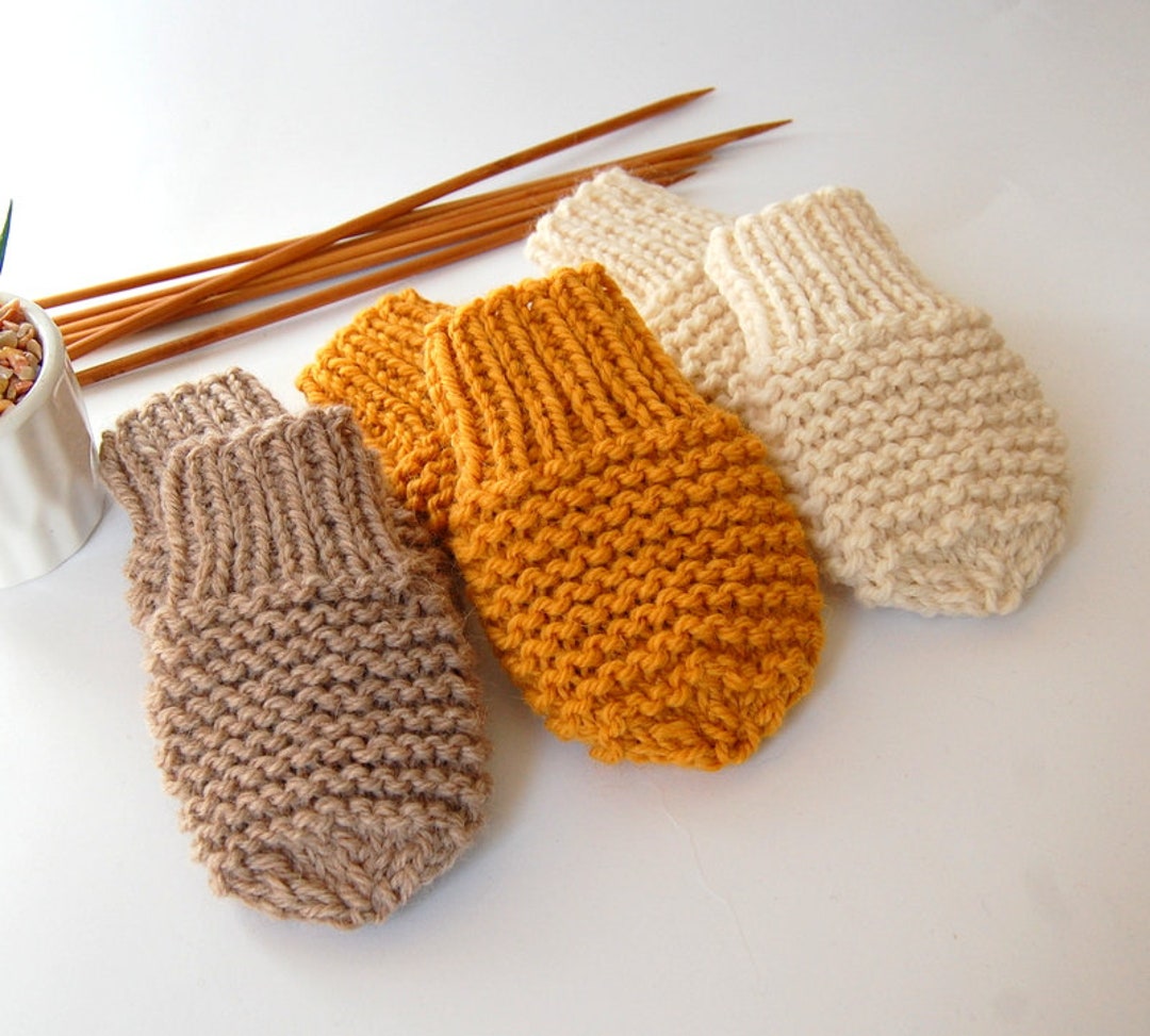 KNITTING PATTERN Easy Thumbless Baby Mittens for Baby Boy / Baby Girl