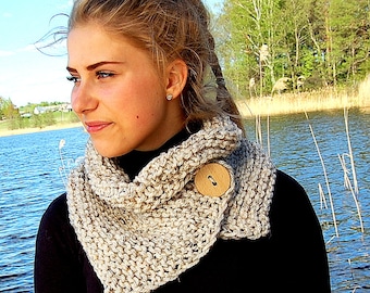 KNITTING PATTERN Button Cowl Scarf Pattern / Easy Neckwarmer Pattern