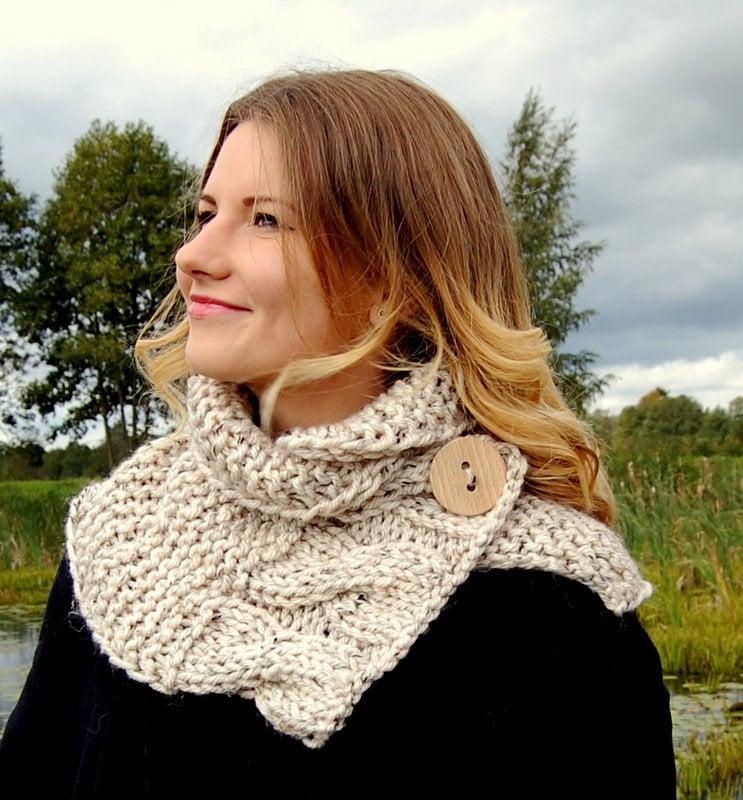 KNITTING PATTERN Cable Knit Button Cowl Pattern Scarf Wrap Neck Warmer ...