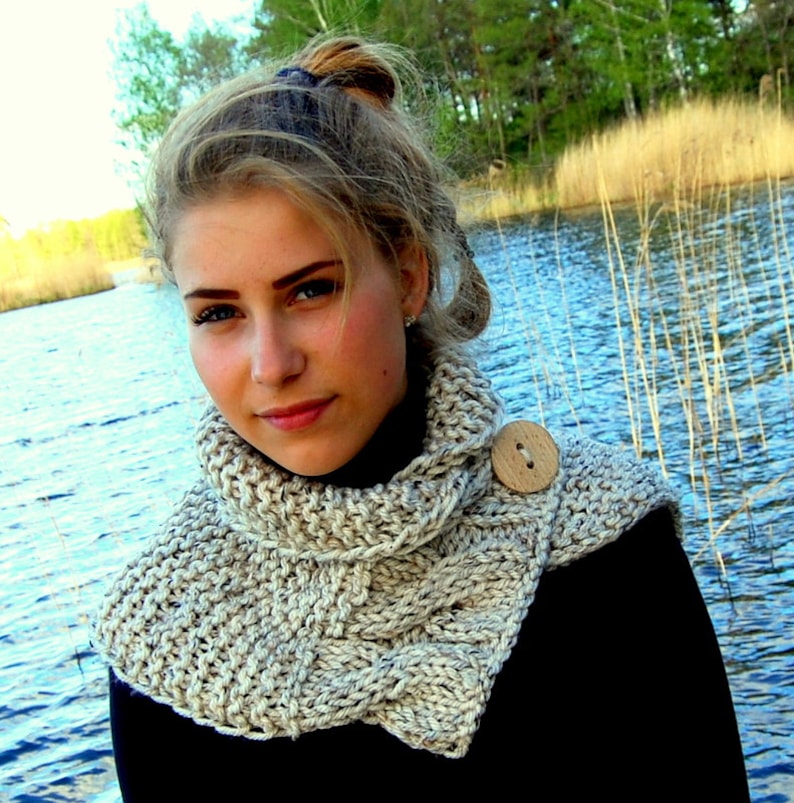 KNITTING PATTERN Cable Knit Button Cowl / Neck Warmer Pattern Etsy Canada