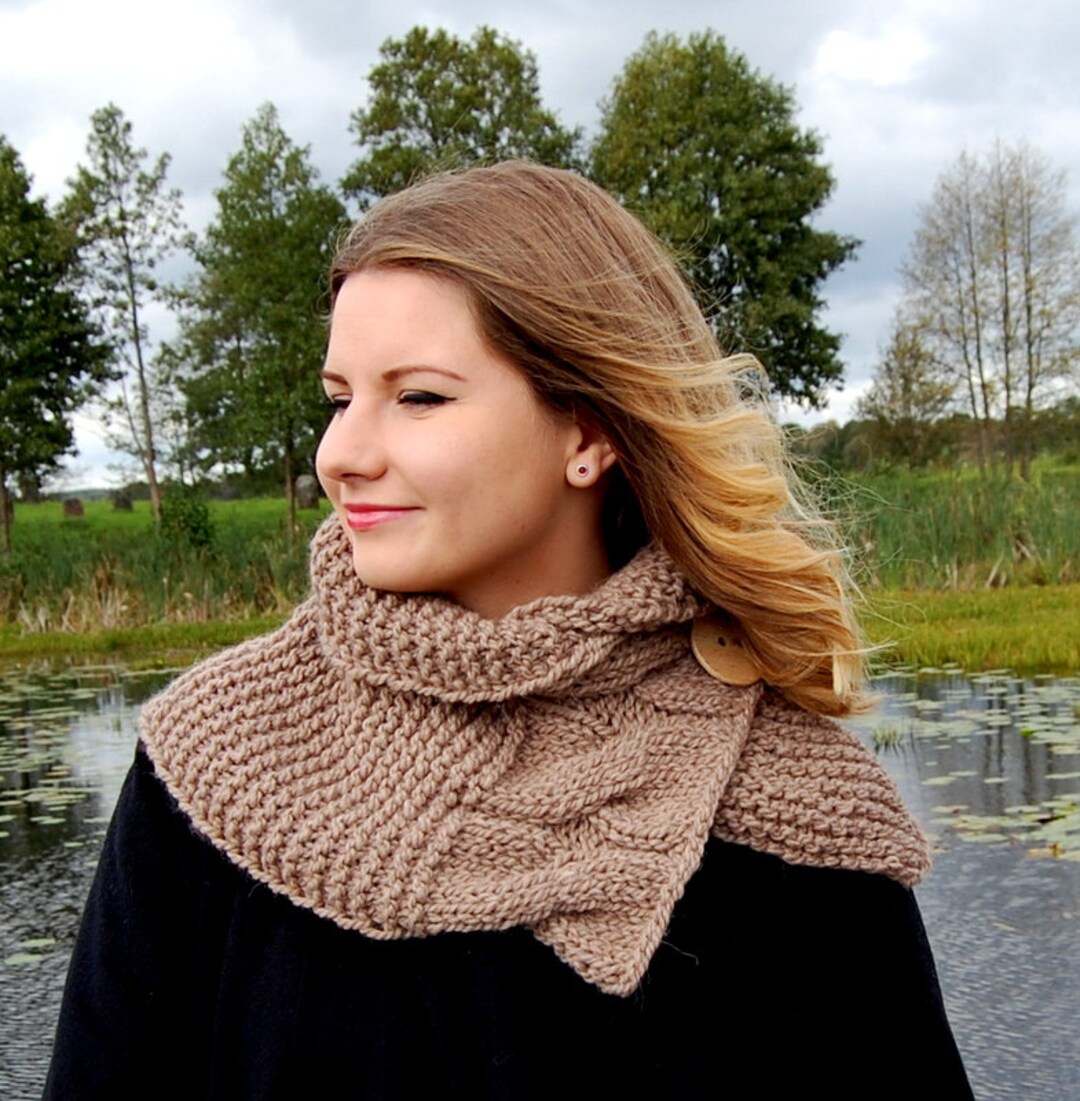 KNITTING PATTERN Cable Knit Button Cowl Pattern / Neck Warmer / Scarf