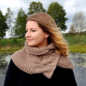 KNITTING PATTERN  Cable Knit Button Cowl Pattern / Neck Warmer / Scarf Pattern