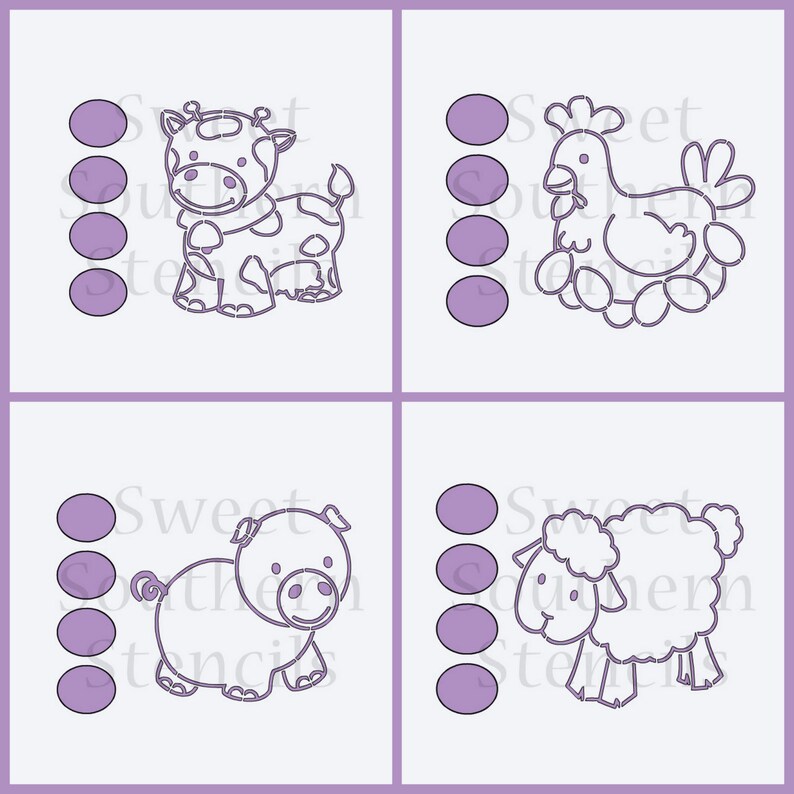 Cute Farm Animals PYO Cookie Stencils 4 separate Stencils Etsy
