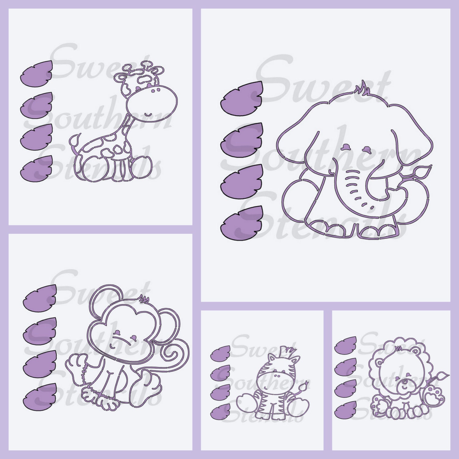 PYO Baby Safari Animals Cookie Stencils 5 separate stencils Etsy