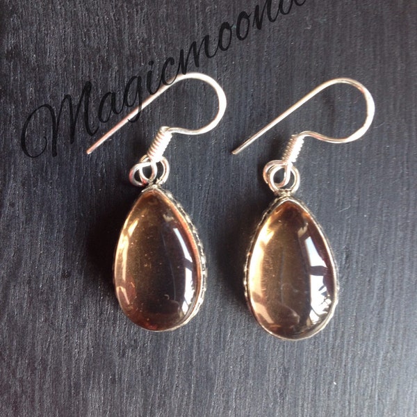 Antique style silver overlay morganite drop earrings